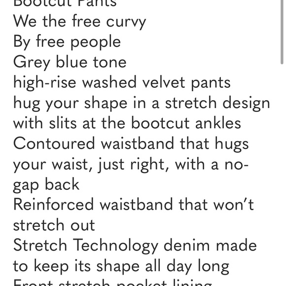 We The Free CRVY Foxy Velvet Pants, Silver, Size 34, EUC! - Picture 6 of 7